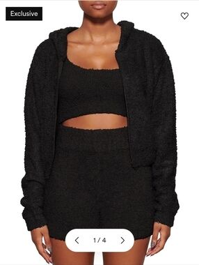 SKIMS Cozy Knit Zip Up Hoodie in the color Onyx. Size L/XL